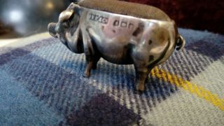 Antique 1907 Edwardian Silver Pig Novelty Pin Cushion H V Pithey & Co 3