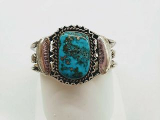 Vintage Old Pawn Navajo Sterling Silver Turquoise Cuff Bracelet 57.  2 G