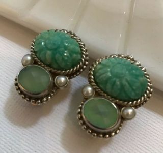 Authentic Stephen Dweck Sterling Green Chrysoprase & Chalcedony Clip Earrings 4