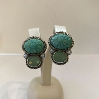 Authentic Stephen Dweck Sterling Green Chrysoprase & Chalcedony Clip Earrings 7