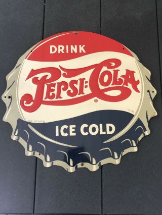 Vintage Pepsi Cola Double Dot Soda Pop Sign Embossed Metal Sign 13 Inch’s