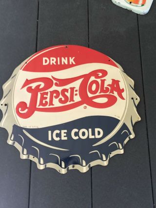 Vintage Pepsi Cola Double Dot Soda Pop Sign Embossed Metal Sign 13 Inch’s 3