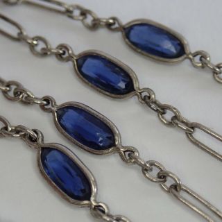 Antique Art Deco Sterling Silver Bezel Set Sapphire Paste Chain Necklace