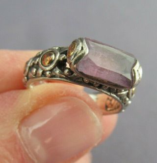 Vintage John Hardy 18k Yellow Gold & Sterling Solitaire Emerald Amethyst Ring