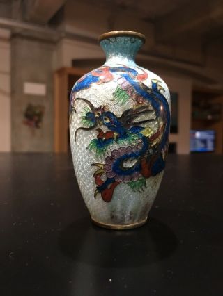 Antique Japanese Ginbari Fish - Scale Hombre Enamel Cloisonné Dragon Bud Vase