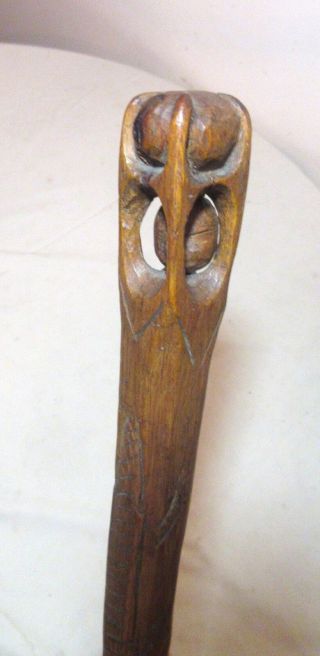 antique 19th century hand carved wood Folk art puzzle ball walkng stick cane 4