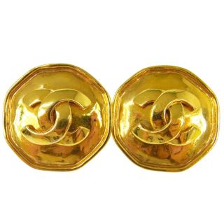 Authentic Chanel Vintage Cc Logos Gold - Tone Earrings Clip - On 1.  2 - 1.  2 " S07518i
