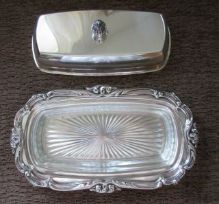 Vintage Antique Fisher Sterling Covered Butter Dish,  Glass Insert