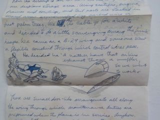 WWII Letter 1946 Artwork B - 29 Wing Airplane Air Force Sketch Art WW2 2
