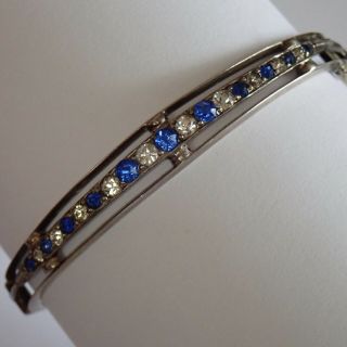Antique Art Deco Fishel Nessler Sterling Silver Sapphire Crystal Paste Bracelet