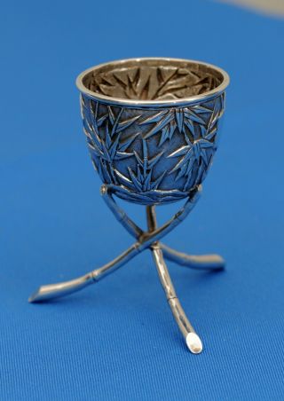 Antique Chinese Export Solid Silver Bamboo Design Egg Cup Wang Hing