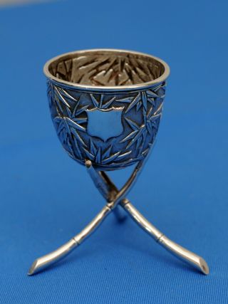 ANTIQUE CHINESE EXPORT SOLID SILVER BAMBOO DESIGN EGG CUP WANG HING 2