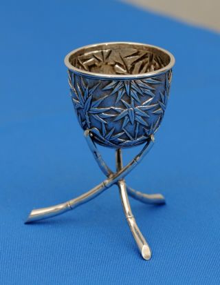 ANTIQUE CHINESE EXPORT SOLID SILVER BAMBOO DESIGN EGG CUP WANG HING 3