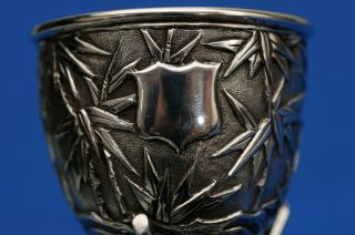 ANTIQUE CHINESE EXPORT SOLID SILVER BAMBOO DESIGN EGG CUP WANG HING 6