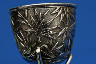 ANTIQUE CHINESE EXPORT SOLID SILVER BAMBOO DESIGN EGG CUP WANG HING 7
