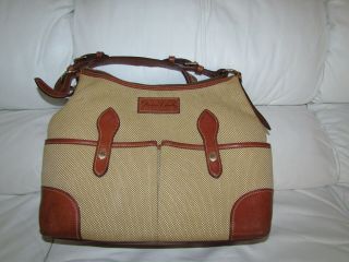 Dooney & Bourke Large Straw Saddle Bag Tan & Brown Leather Vintage Adjust Strap