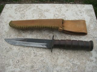 Vintage Vietnam War Usn Ka - Bar Combat Knife By Camillus With Leather Sheath