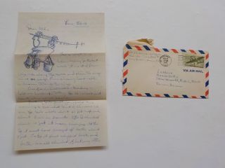 Wwii Letter 1946 Artwork Riding Wire Camp Pinedale California Art Ww2