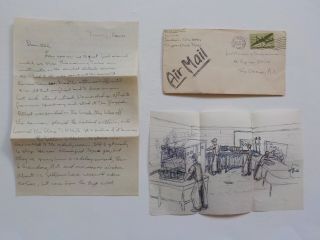 Wwii Letter 1945 Artwork Kitchen Cooking Sheppard Field Texas Art Ww2