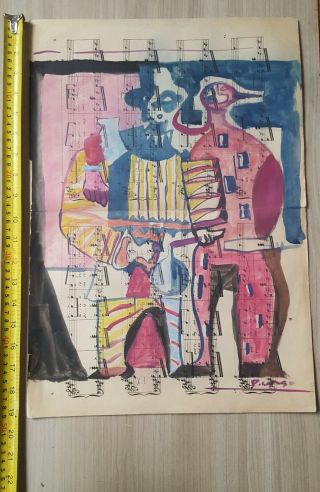Vintage Pablo Picasso Watercolor Drawing On Old Paper Artwork Signed