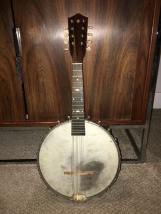Vintage Old Mini Banjo Open Back 8 Strings Cords Htf Folk Art Music Instrument