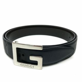 Authentic Gucci Vintage G Logo Belt Black Leather 037・1192