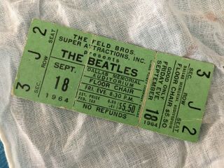 Beatles Vintage 1964 Dallas Memorial Auditorium Full Concert Ticket