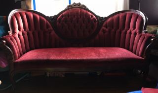 Victorian Style Couch Cameo Parlor Sofa Burgundy Velvet