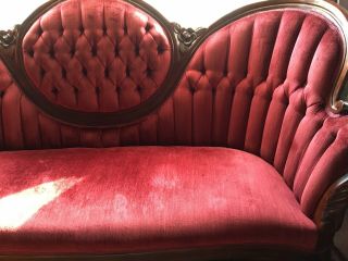 Victorian Style Couch Cameo Parlor Sofa Burgundy Velvet 4