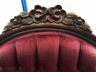 Victorian Style Couch Cameo Parlor Sofa Burgundy Velvet 5