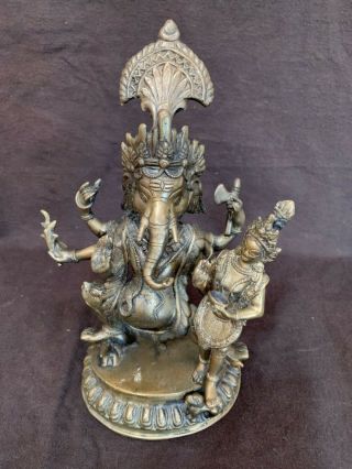 Antique Chinese Qing Sino Tibetan Bronze Statue Of Ganesha 11.  5”