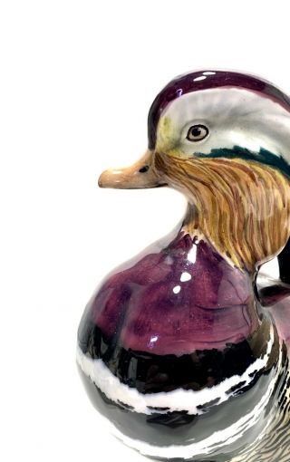 Vintage Estate LENCI TORINO Hand Painted Italy Pottery Mandarin Duck Figure 2