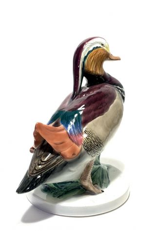 Vintage Estate LENCI TORINO Hand Painted Italy Pottery Mandarin Duck Figure 5