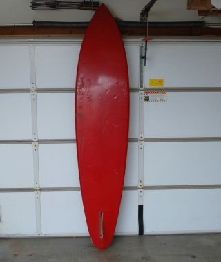 Vintage RED Wave Tools Surfboard - Retro Pintail Gun w/ Longboard Single Fin 9