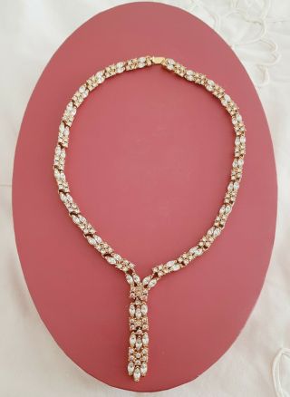 Vintage Stunning Attwood & Sawyer Swarovski Crystal & Gold Necklace Signed A & S