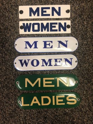 Three Pairs Vintage Porcelain Men Women Ladies Restroom Sign Gas Station