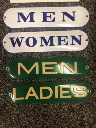Three Pairs Vintage Porcelain Men Women Ladies Restroom Sign Gas Station 4