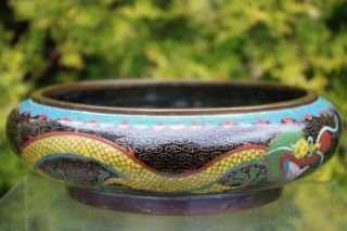 Fine Antique Chinese Cloisonne Dragon Bowl - with mark 4