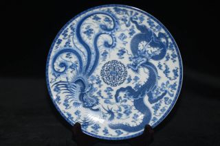 Exquisite Chinese Blue&white Porcelain Hand - Painted Dragon Phoenix Plate