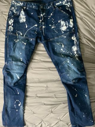 G Star Raw 5620 3d Slim Extreme Painted,  Aged & Paint Smeared For A Vintage Look