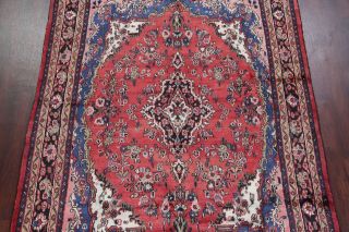 VINTAGE Traditional Floral CORAL RED Hamadan Area Rug Hand - Knotted Oriental 7x10 4