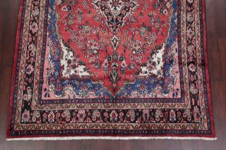 VINTAGE Traditional Floral CORAL RED Hamadan Area Rug Hand - Knotted Oriental 7x10 6