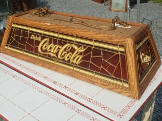 Vintage Coca - Cola Billiard Pool Table Plastic Faux Stained Glass Lamp Bar Light