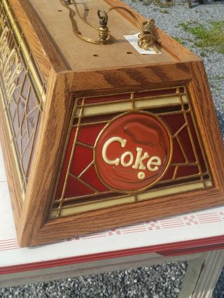 Vintage Coca - Cola Billiard Pool Table Plastic Faux Stained Glass Lamp Bar Light 2