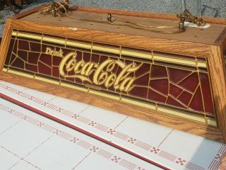 Vintage Coca - Cola Billiard Pool Table Plastic Faux Stained Glass Lamp Bar Light 5