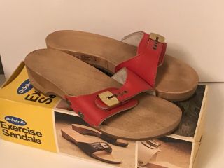 Red Dr Scholls Wood Exercise Sandals Austria Size 7 Vintage W Box
