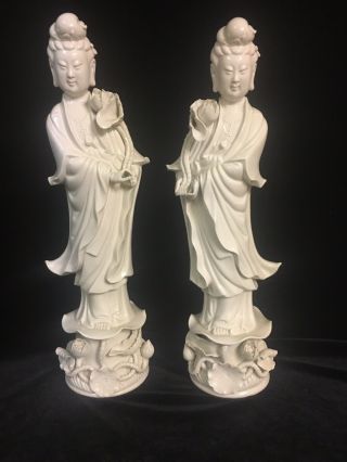 Qing Antique Chinese Blanc De Chine Porcelain Quanyin Kwan - Yin Goddess 15” Tall