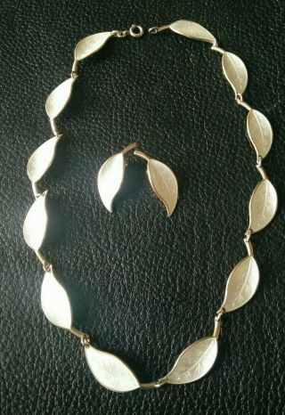 Vintage David Andersen 925 Silver & Enamel Leaf Necklace & Earrings