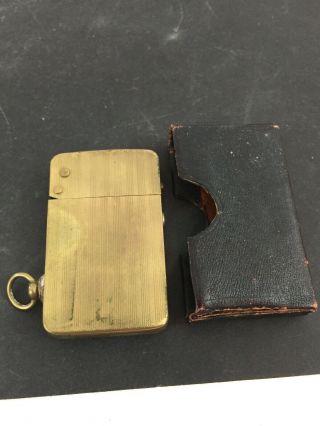Vintage Brass Plated Semi Automatic Grater Pocket Lighter & Leather Case Germany