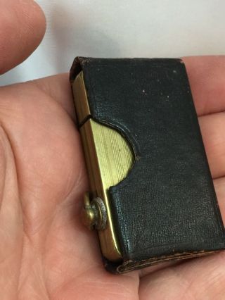 Vintage Brass Plated Semi Automatic Grater Pocket Lighter & Leather Case Germany 3